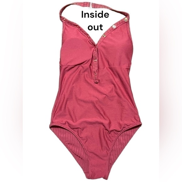 No Boundries Junior Halter One Piece Ribber Swimsuit Low Cut Medium Dark Orange - Picture 11 of 16